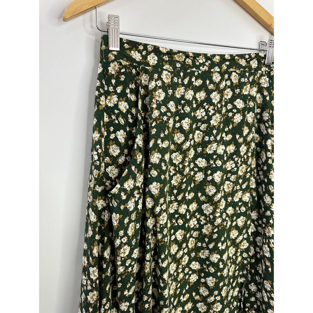 Vintage American Eagle Outfitters Green Floral Maxi Skirt Rayon 90s Boho Medium - Picture 3 of 15
